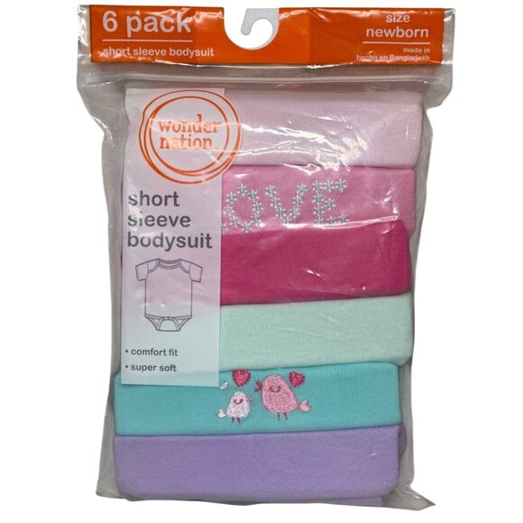 Wonder Nation Newborn Short Sleeve Bodysuit, 6 Pack - Picture 1 of 2